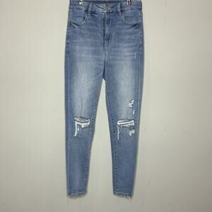 American Eagle Medium Wash Distressed Curvy Highest Rise Jeggings Women's Size 4